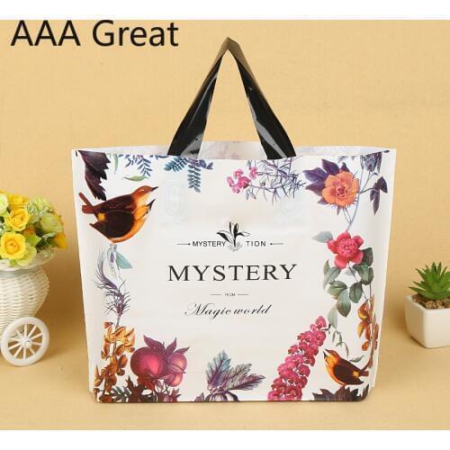 50Pcs/Lot Christmas Gift Bags Plastic Boutique Pouches Shopping Gift Package Bag Christmas Supplies Flowers Birds Clothes Handle