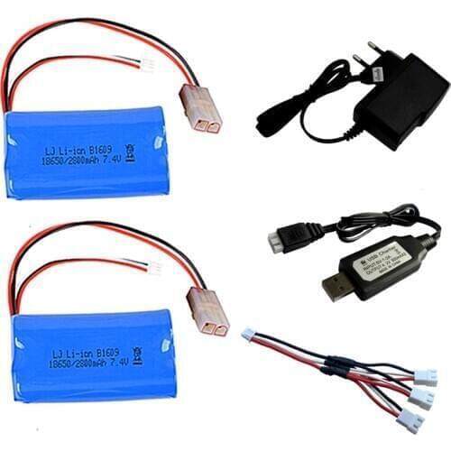 7.4V 2800mAh 18650 Battery with charger for henglong 3809 3816 3818 3819 3838 3839 3869 3879 3888 RC tanks HJ806 parts battery