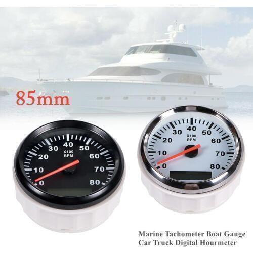 8K Boat Tachometer Marine Tacho Meter Gauge LCD Hourmeter 12V/24V 8000 RPM 85mm Boat Tachometer