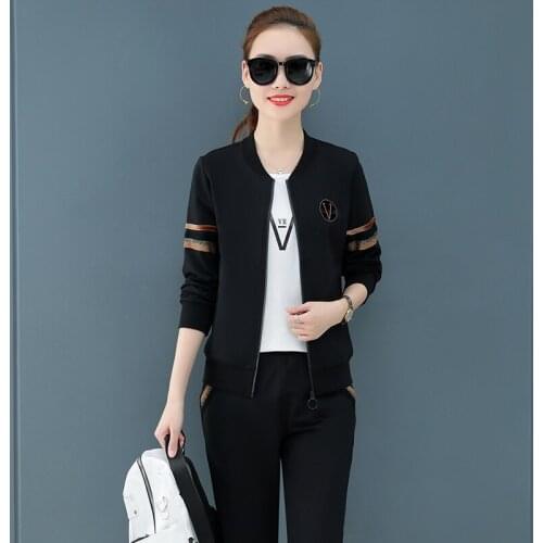 2020 New 3pcs Suit Long-sleeved Zip Jacket Baseball uniform. Sportsweats Women Fashion Solid Lounge Set Casual Tracksuits