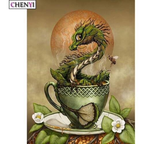 CHENYI 5D DIY Diamond Painting Dragon and Cups Wall Sticker Canvas Painting Embroidery Diamond Mosaic Kit Animal Room Decor Gift