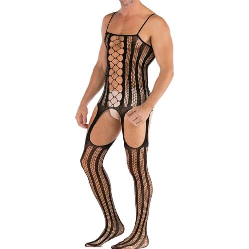 Mens Sexy Sleepwear Open Crotch Tight Stockings Teddies Bodysuits Mens Underwear Sexy Lingerie Mesh Nightwear