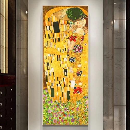Classic Artist Gustav Klimt Kiss Canvas Painting Famous Art Reproductions Poster Print Wall Art Picture Cuadros Home Room Decor