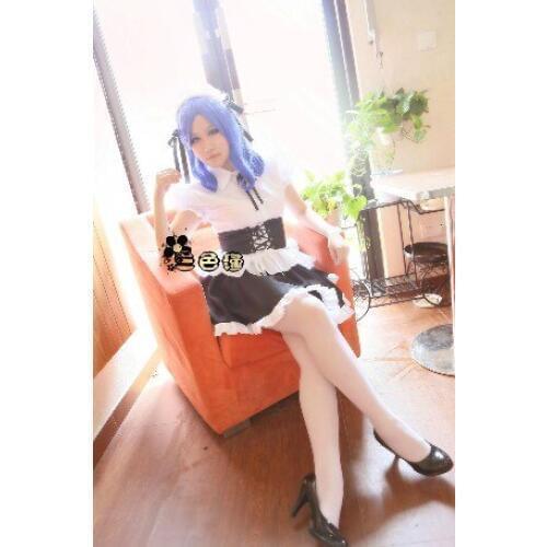 Free shipping Custom Fairy Tail Cosplay Juvia Loxar white and black maid Dress Costume gift hair accessory