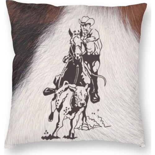 Western Cowboy Rodeo Horse Cowhide Roping Cow Square Pillowcover Home Decor Cushion Cover Throw Pillow for Living Room Printing