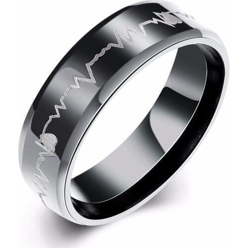 Creative personality Europe and the United States fashion selling electrocardiogram titanium steel men ring