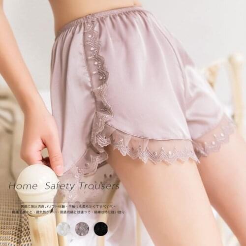Summer Women Ice Silk Satin Safety Shorts Lace Patchwork Anti-glare Ladies Short Pants Boxer Soft Cool Sleep Bottom Home Pajamas