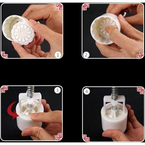 M17D 4pcs Square Hand Press Stamp Moon Cake Decor Barrel Mooncake Mold 125g Pastry DIY Tool Mid-Autumn Festival