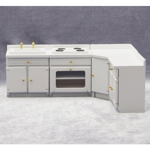 1:12 Scale Dollhouse Miniature Kitchen Sink Counters Furniture Four Pieces Set Wooden Handcrafted Model Decoration Ornaments