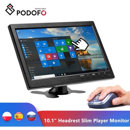 Podofo 10.1" Car Headrest Monitor Slim Player Full HD Digital TFT LCD Screen Slim Design UV Coating VGA AV USB SD Port