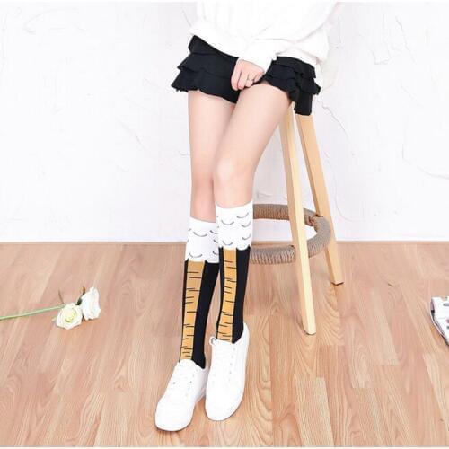 Chicken Feet Socks Women Long Knee Sock Winter Knee High Socks Female Cartoon Chicken Thigh High Long Socks Yellow Black Funny