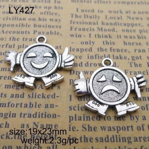 25pcs/lot Alloy Charms Antique Silver Plated Smile Cry Face Pendant Handmade Hanging Crafts 19x23mm