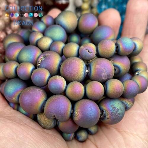 Natural Stone Multicolor Druzy Agates Beads Loose Spacer Round For Jewelry Making 6-12MM DIY Bracelet Accessories Wholesale