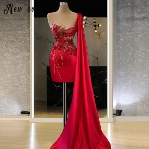 Luxury Red Beaded Pearls Short Cocktail Dresses embroidery A-line Prom Gowns Pearls Formal Dresses Graduation Party Gowns