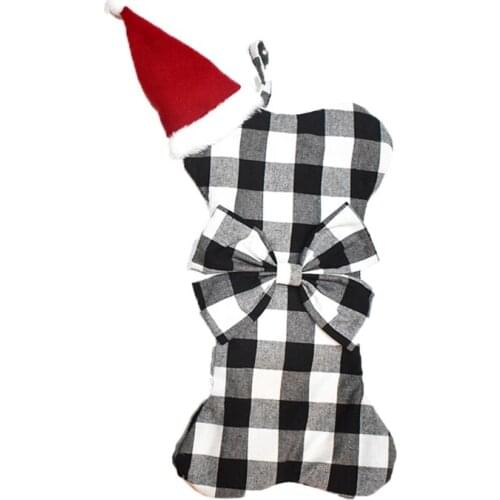 Plaid Printed Bow Christmas Socks with Christmas Hat Candy Bag Xmas Stocking for Family Country Rustic Personalized N0PA