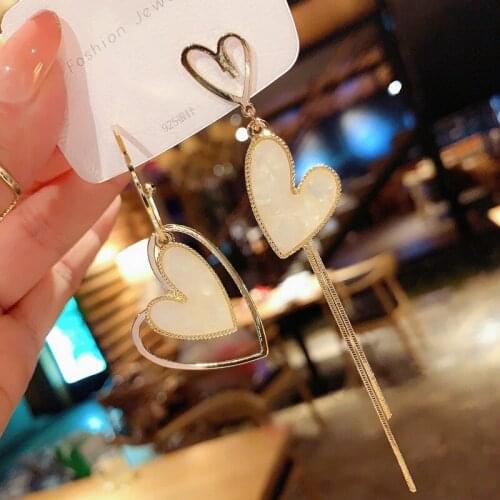 New jewelry asymmetric love tassel fashion net red heart-shaped long female earrings Boho Earrings Earrings For Women