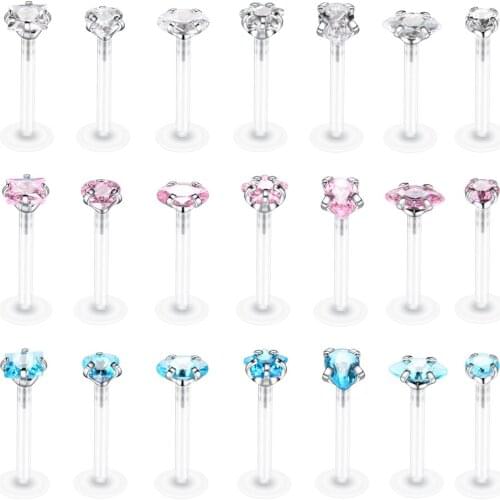 1Piece Bioplast Flexible Push-in Labret Lip Stud Crystal Earring Studs Orelha 16G Ear Cartilage Tragus Piercing Fashion Jewelry