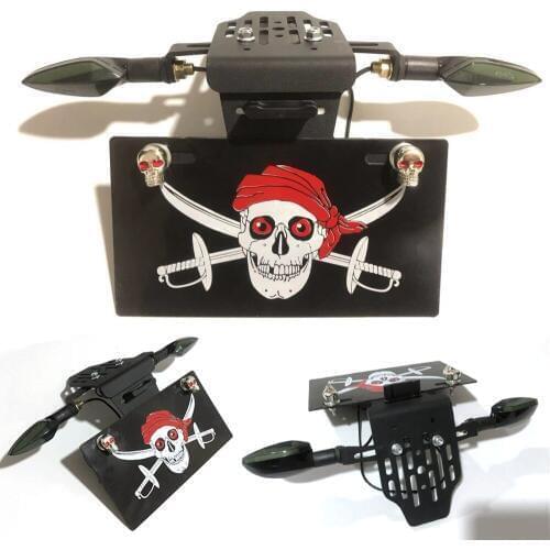 Pirate Universal Motorcycle Rear License Plate Mount Holder+Turn Signal Tail Brake Light Lamp For Honda For Kawasaki For suzuki