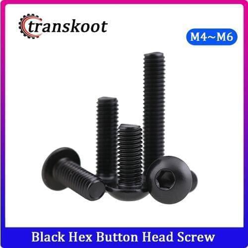 Transkoot 50pcs M4 M5 M6Carbon Steel Black Hex socket Round Button Head Screw Screws