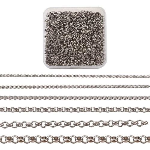 6 Strands/box 19.9 inches Steel Rolo Chainwith Lobster Claw Clasps Findings for DIY Necklace Jewelry Making Accessories