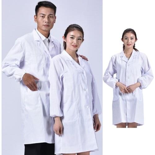 Unisex Long Sleeve White Lab Coat Lapel Collar Button Down Doctor Blouse G92D