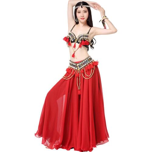 Women Belly Dance Costume Set Bra Top Skirt Dress Hollywood Carnival Outfits Beaded Belly Dance Costume Set Bra Belt Skirt