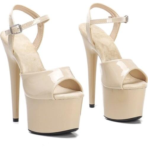Leecabe 17CM/7Inch Beige Womens Platform Sandals party High Heels Shoes Pole Dancing Shoes