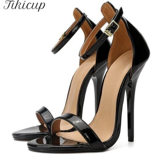 Tikicup Ankle Strap Women Super High Heel Sandals Sexy Ladies Summer Stilettos Pumps Chic Dress Shoes Ultra Large Size 37-48