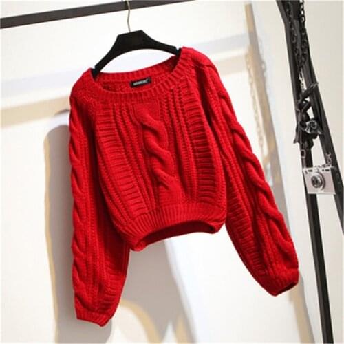 2021 New Arrivals Womens Sweaters Solid Spring Autumn Loose Female Knitted Pullover Lantern Sleeve Lady Bottoming Short Clothes