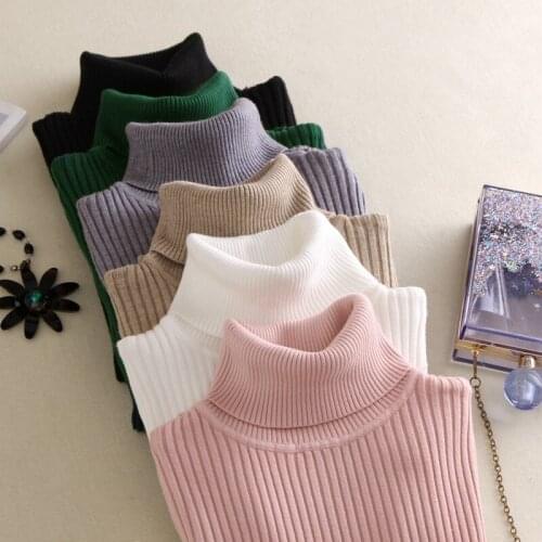 2019 Autumn Women Sweater Knitted Turtleneck Sweater Casual Soft polo-neck Jumper Fashion Slim Femme Elasticity Pullovers