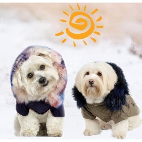 Pet Winter Cotton Padded Coat With Super Large Wool Collar For Comfortable Warm Military Coat Retro Double Pocket Jumpsuit