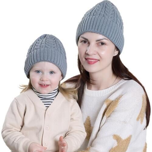 Winter Infantil Baby Boy Girl & Mom Knit Warm Soft Beanie Hat Hairball Cap for Adult Children Family Matching Caps Hats