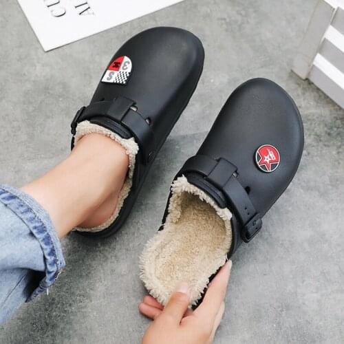 2021 winter Warm Men Slippers With Plush Warm Fuzzy Indoor Cotton Casual Cro Clogs With Fur Non Slip Waterproof Male Slipper 45