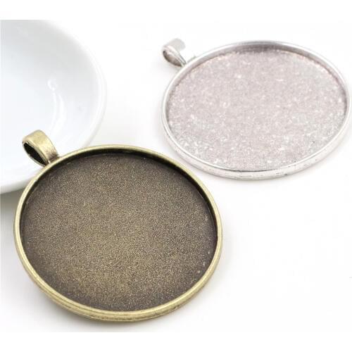 5pcs/lot 40mm Inner Size Antique Bronze and Silver colors plated Simple Fashion Style Cabochon Base Setting Charms Pendant