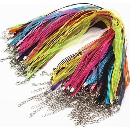 50pcs Mix Color Satin Ribbon String Cord Necklace Chains 18" Strap Wholesale Parts Jewelry Making Supplies Bijoux Fittings