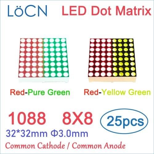 8x8 8*8 Dot Matrix RED YELLOW GREEN PURE GREEN LED Display Module 3mm Common Cathode Anode 32*32mm 2 colors digital tube 1088