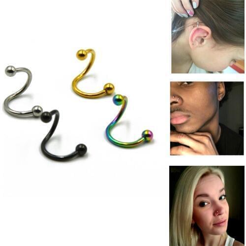 Showlove-4 pcs Stainless Steel color mixed S Spiral Twist Circular Barbell Nose Lip Rings Piercing Body Piercing Jewelry 16g