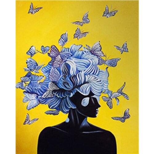 Diamond Painting Full Square/Round Butterfly Tiger Lady Diamond Embroidery Portrait Rhinestone Picture Home Decor