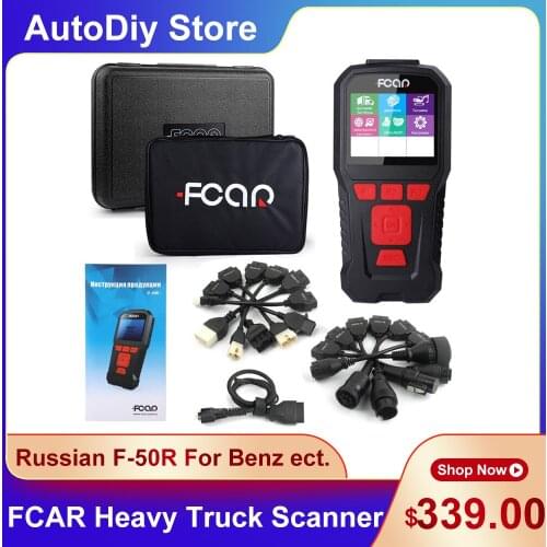Fcar F-50R Heavy Duty Truck 24V OBD2 Car Scanner Code Reader Professional Diagnostic Tools For Benz For Volvo Full Set Russian