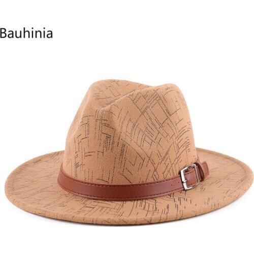 Bauhinia Unisex Winter Autumn Imitation Wool Fedora Hat Wide Brim Simple Female caps Fashion Top Jazz Cap