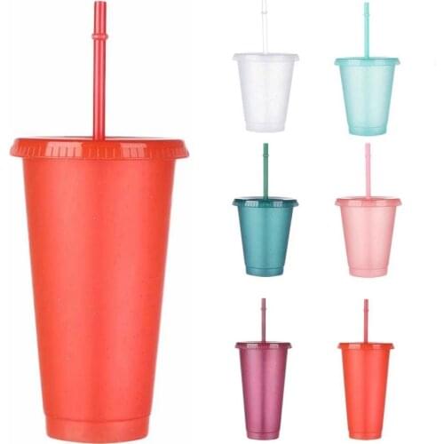 Shiny Reusable Straw Cup Flash Powder Water Bottle With Straws Plastic Cap Coffee Juice Mug Straw Drinkware Shiny Drinking Cup