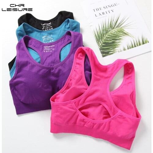 CHRLEISURE Without Rod Seamless Sports Bra No Rims with Chest Pad Sports Bra Female Push Up Without Cups Strong Invisible Che