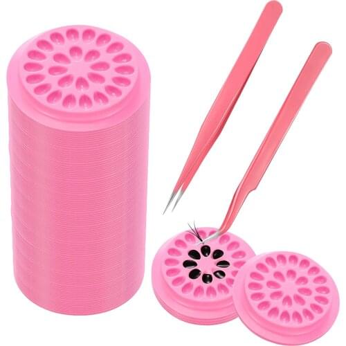 50 pieces of false eyelash glue holder pink flower-shaped glue tray pad, used to extend eyelashes false eyelashes application to