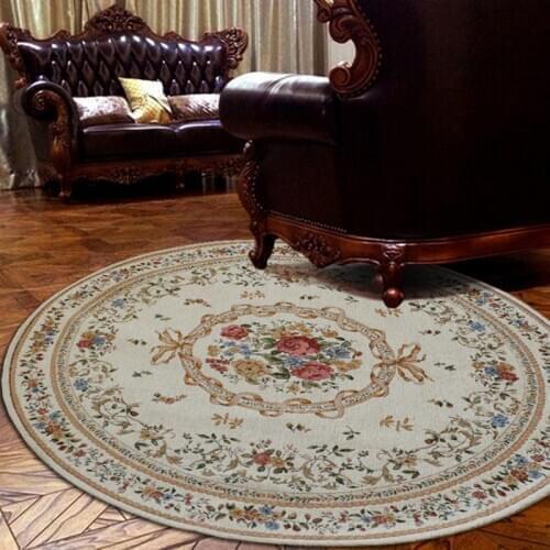 Europe Jacquard Woven Rug Round For Living Room Bedroom Decor Cotton Flower Carpet Thick Hallway Study Room Floor Mat Anti Slip