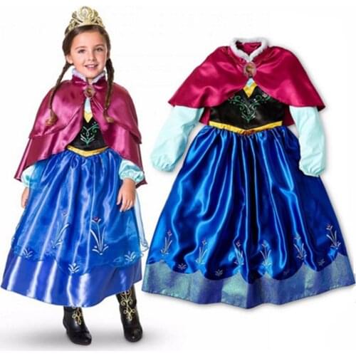 FINDPITAYA Girl Anna Cold Weather Costume Double Layers Cape with Fur Kid Carnival Cosplay Outfit Dress Xmas Ball Gown