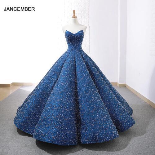J66675 jancember blue evening dress 2019 ball gown floor length strapless sleeveless prom party dresses lace up платье вечернее