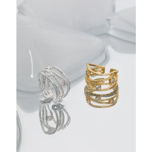 100% 925 Sterling Silver Multi-layer Wide Rings For Women Finger Jewelry, Simple Female Wedding Party Crystal Ring Silver 925