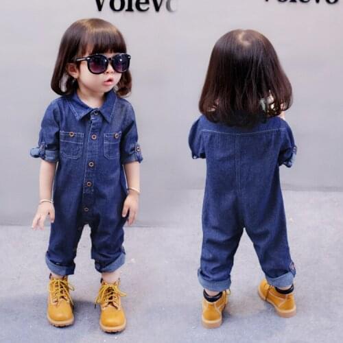 Girls Fashion Denim Clothing Childrens Jumpsuit Baby Korean Style Kids Birthday Little Baby Girl Romper Autumn Casual Rompers