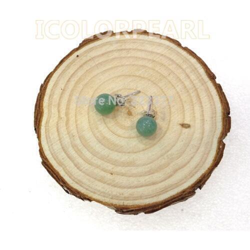 WEICOLOR Beautiful 8mm Round Green Stone Earrings With Silver Pins.Contact For Diffrerent Colors And Sizes