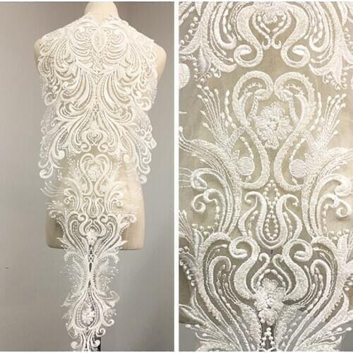 LASUI NEW 96.5*31.7 cm=1 Piece Diy wedding/evening dress Heavy embroidered lace flowers beaded applique Back sticker 0494